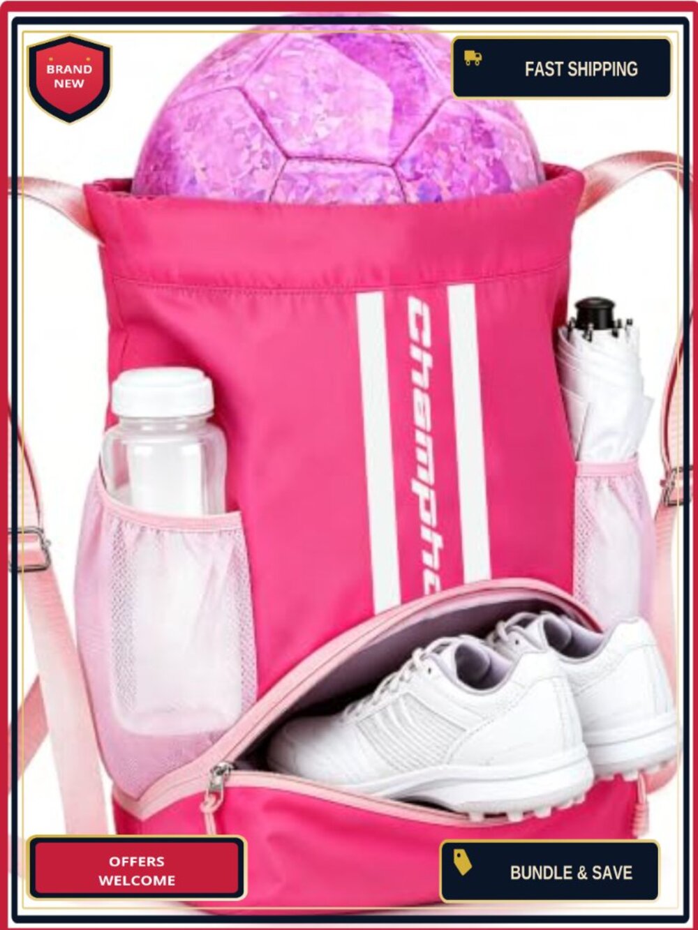 Nylon Drawstring Backpack with Shoe Compartment, Wet/Dry Pocket, 5 Pockets, for
